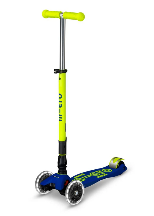 Patinete Maxi Deluxe Plegable Neón LED - Azul/Amarillo